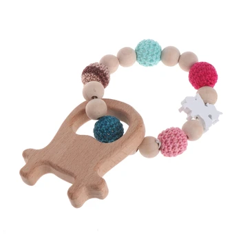 

Baby Nursing Bracelets Wooden Teether Crochet Chew Beads Teething Wood Rattles Toys Shower Gift