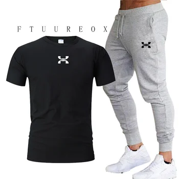 

New men's fashion two-piece suit 100% cotton T-shirt pants suit men's summer T-shirt fashion brand printed T-shirt sportswear, f
