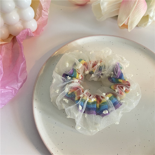 Silk Rainbow Scrunchies For Women Girls Gum Hair Tie 1PCS Hair Rope Rubber Bands Ponytail Hold Hair Accessories