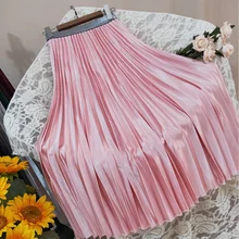 Новинка, плиссированная юбка, металлическая блестящая драпировка, Модные женские длинные юбки в складку для девочек, женские юбки,, 6 цветов