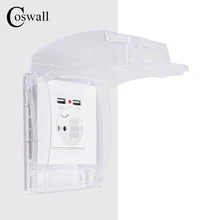 Coswall IP55 Водонепроницаемая Пыленепроницаемая прозрачная коробка+ белая стеклянная настенная панель стандарт ЕС розетка с двойным usb зарядным портом