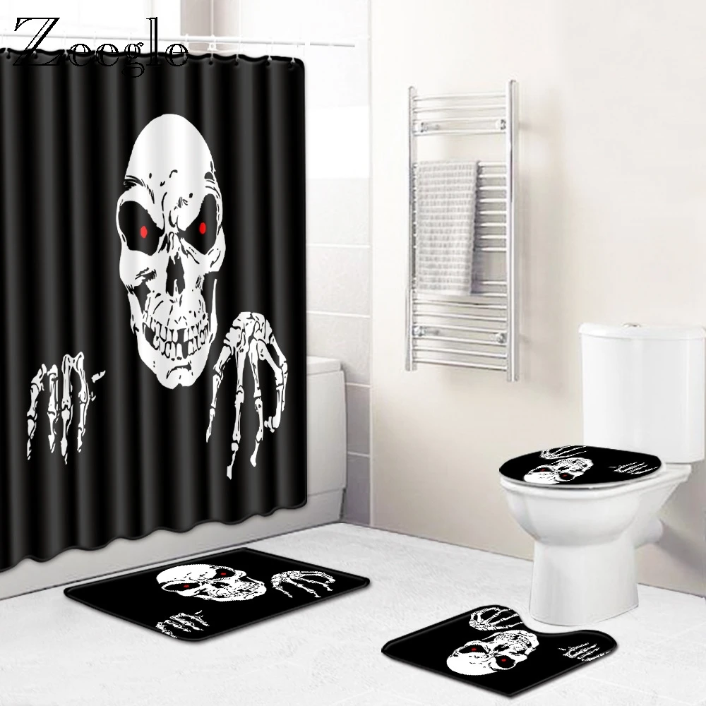 Zeegle 4pcs Bath Mat Set Halloween Mat for Toilet Decoration Anti-slip Bathroom Foot Rug Washable Toilet Mat Shower Room Rug