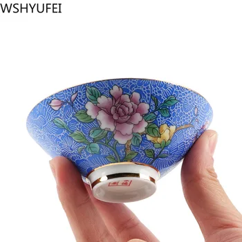 

WSHYUFEI Jingdezhen Teacup Blue and white porcelain Pastel Technology Ceramic Porcelain Tea cup Handmade Master Cup Tea set