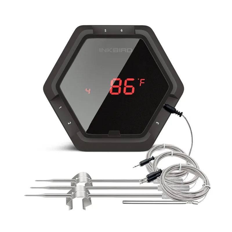 Inkbird IBT-6XS цифровой термометр 150ft Bluetooth беспроводной термометр для барбекю с шестью зондами бесплатное приложение и USB перезаряжаемая батарея - Цвет: 6XS Black 4 sensor