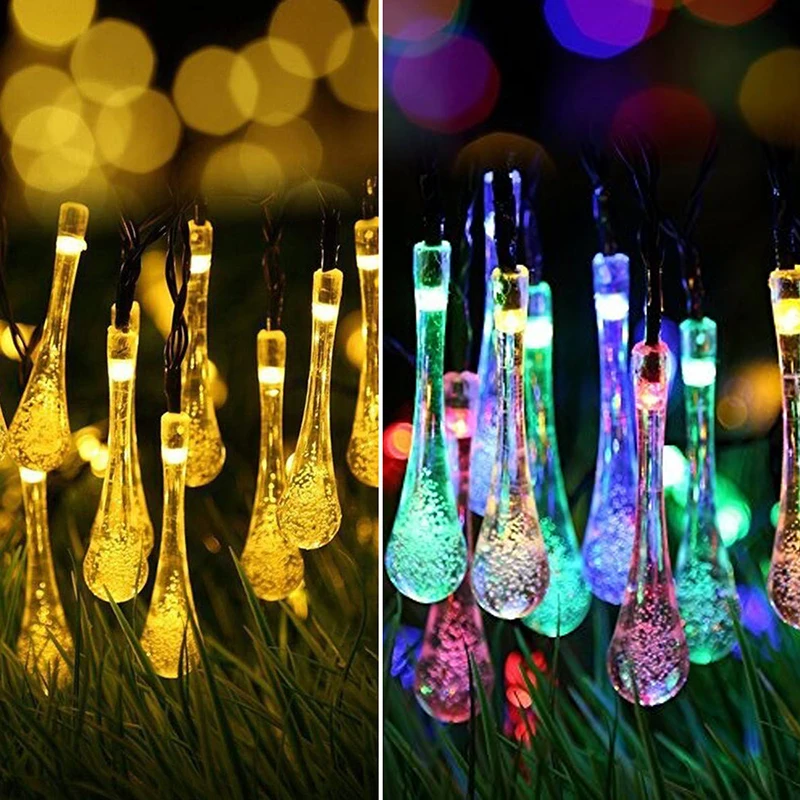 30/100 LED Solar String Lights Waterproof Raindrop String Fairy Lights