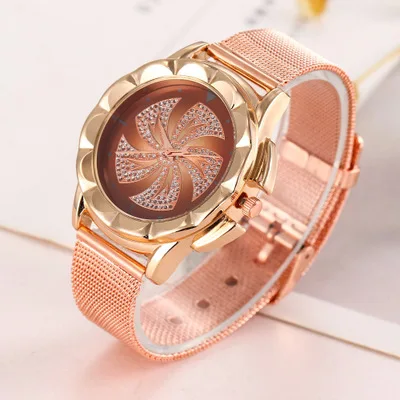 

Luxury Casual 2019 Hot Fashion Women Rose Gold Flower Rhinestone Wrist Watches Female Quartz Watch Relogio Feminino