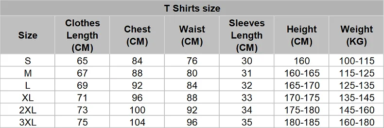 T shirt size