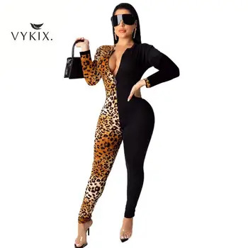 

Femme Jumpsuit Leopard Patchwork Skinny Jumpsuit Autumn Long Sleeve Romper Zipper Casual Slim Party Overalls Outfits
