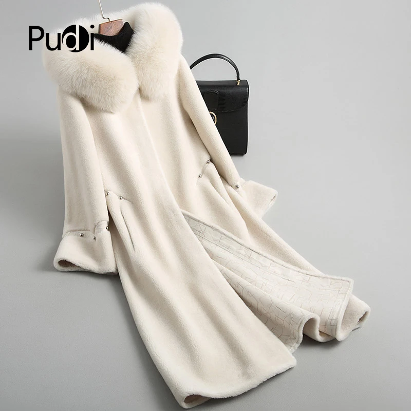 

PUDI A18113 women's winter warm Wool fur coat overcoat with real fox fur collar lady female coats jacket overcoats