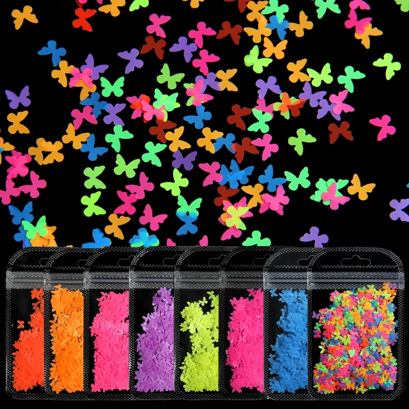 

5mm Fluorescence Nail Glitter Flakes Neon Colorful Butterfly Shape Sequins For Nails DIY Accessories Manicure Art Decorations