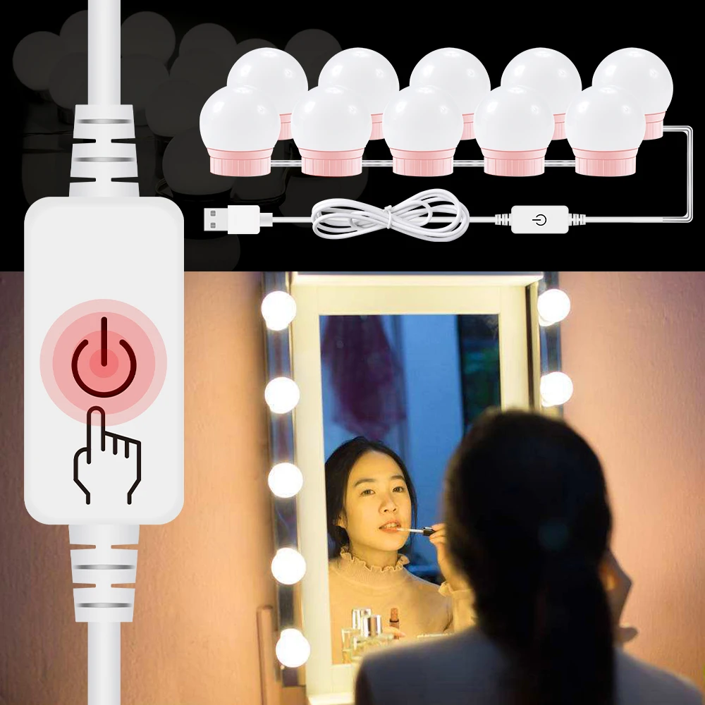  Mirror Wall Lamp Led Vanity Dressing Table Makeup Light Bulb String USB Powered Hollywood Dimmable 