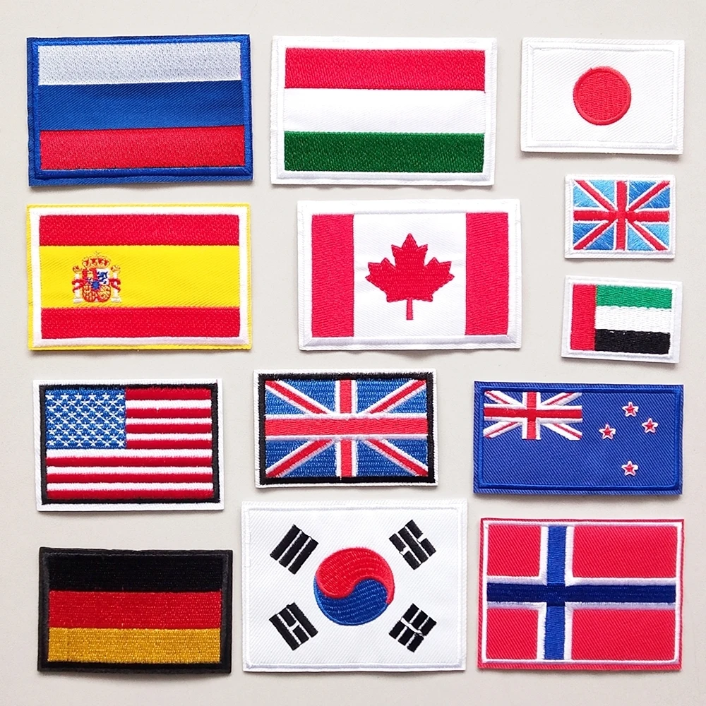 Country National Flag Embroidery Patches for Clothes Rectangle Round