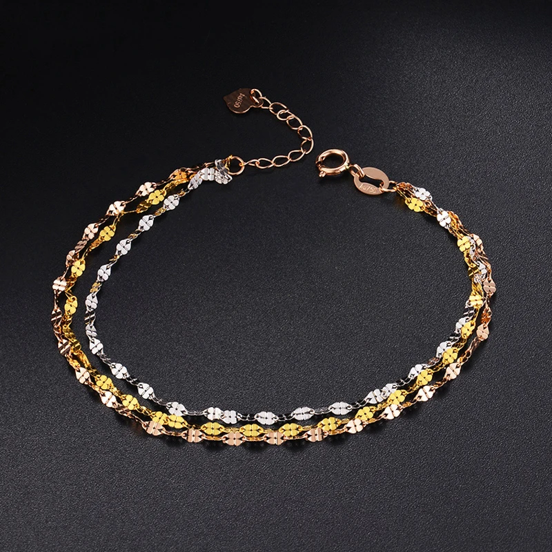 Fine Solid Au750 Real 18K Multi-tone Gold Bracelet Women Luck Clover Chain Link Bracelet 16+3cm