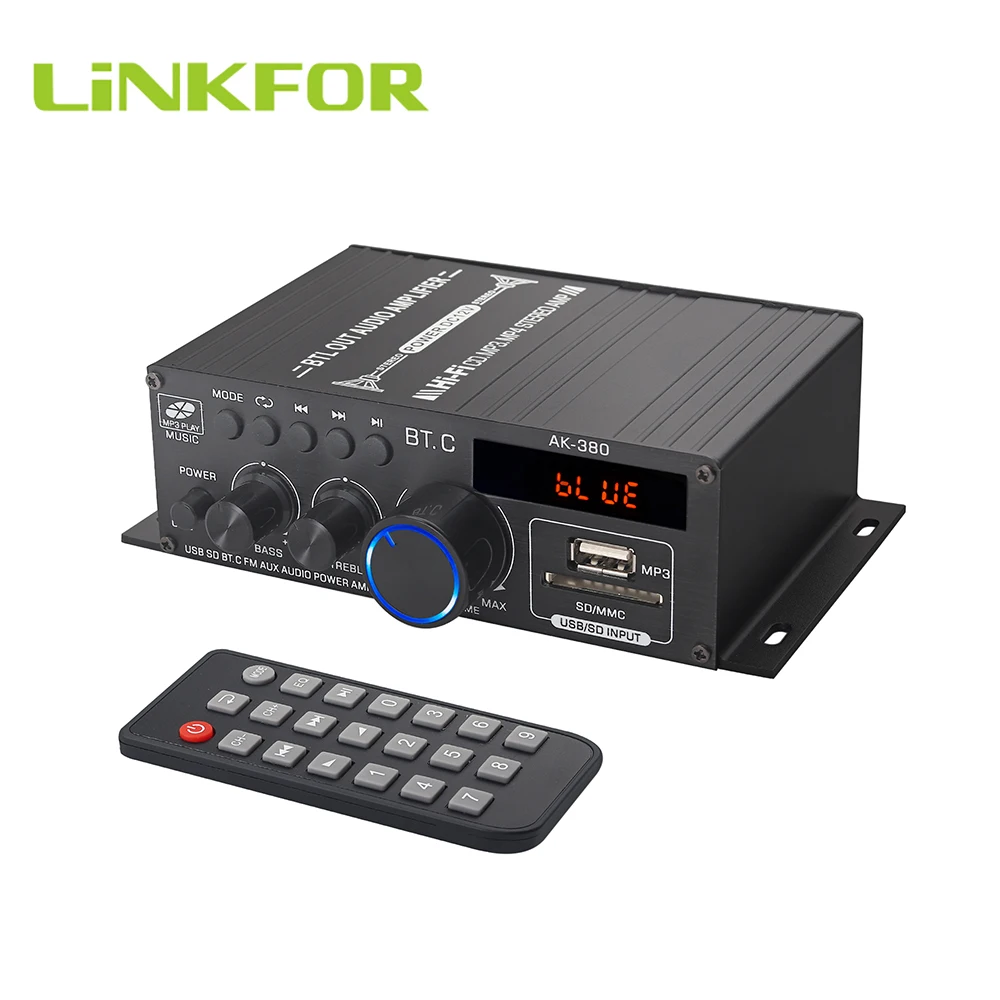 LiNKFOR AK-380 Bluetooth-совместимый 2.0CH мини-усилитель мощности звука басы и высокие