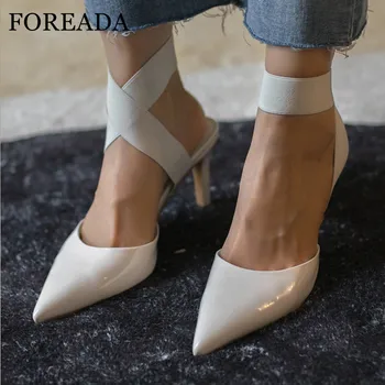 

FOREADA Two Piece Pumps Woman High Heels Shallow Stiletto Heel Female Shoes Dress Pointed Toe Ladies Footwear Beige Big Size 40