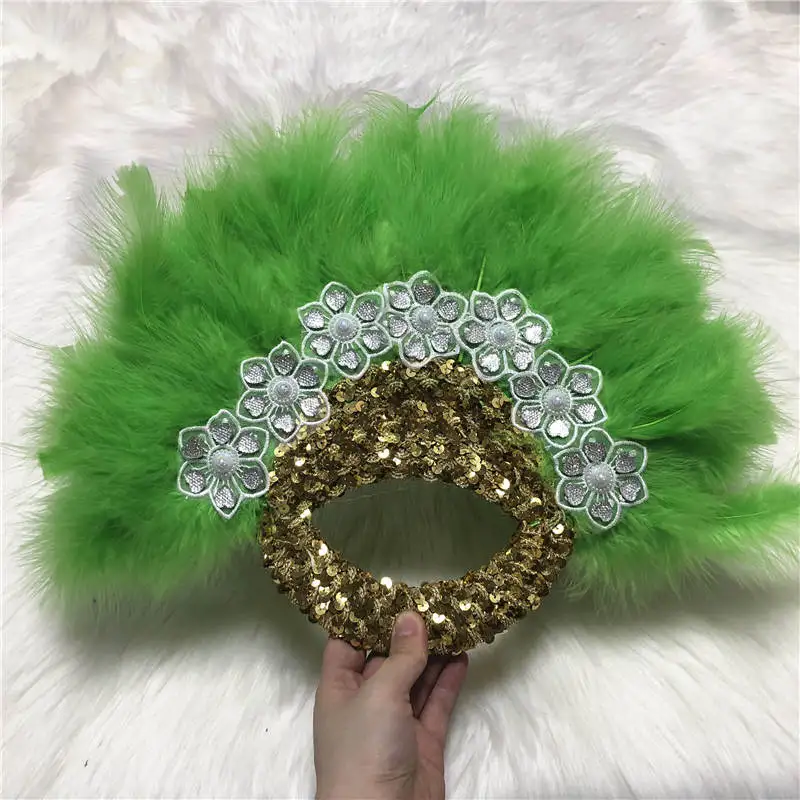 Bride wedding feather fan African feather handfan with sequins for wedding party
