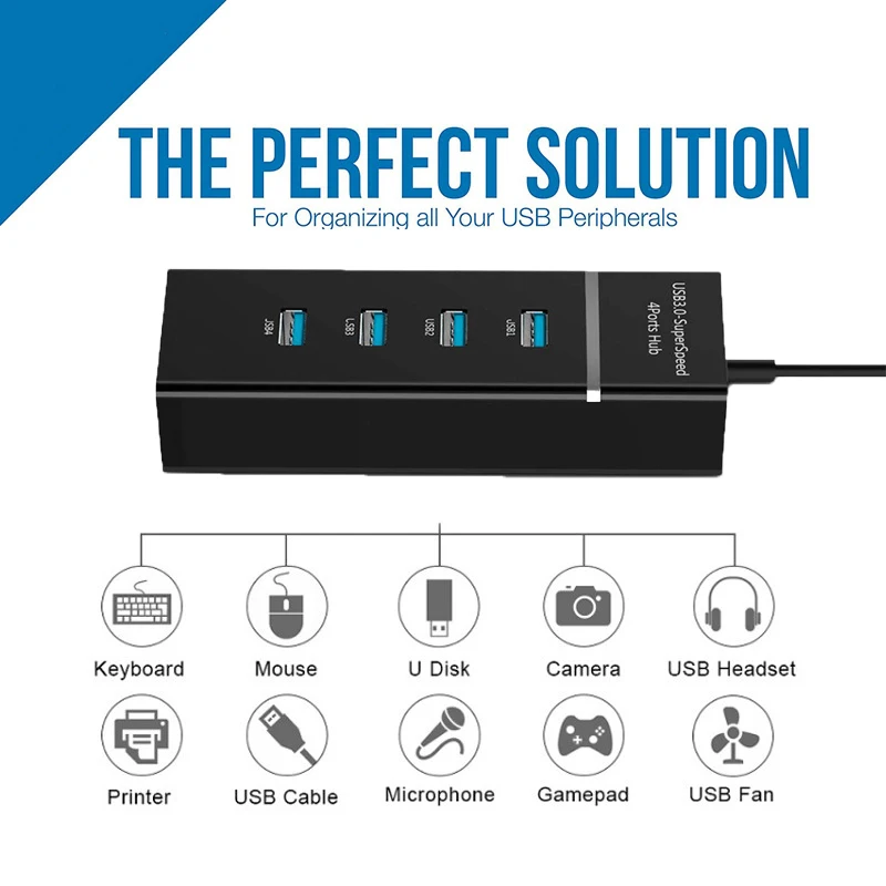 USB 3,0 концентратор 4 порта мульти концентратор разветвитель адаптер 5 Гбит/с супер скорость со светодиодный светильник для Mac OS ноутбук ПК мини usb-хаб 3,0