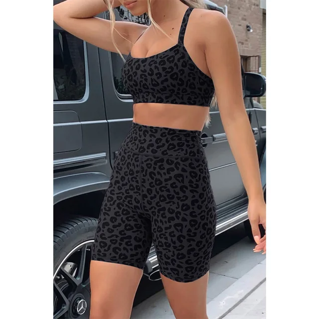 Fanceey Yoga Set Women Gym Clothes Leopard Sport Bra Shorts Sport Women Fitness Tracksuit Female Workout Clothes For Women 2