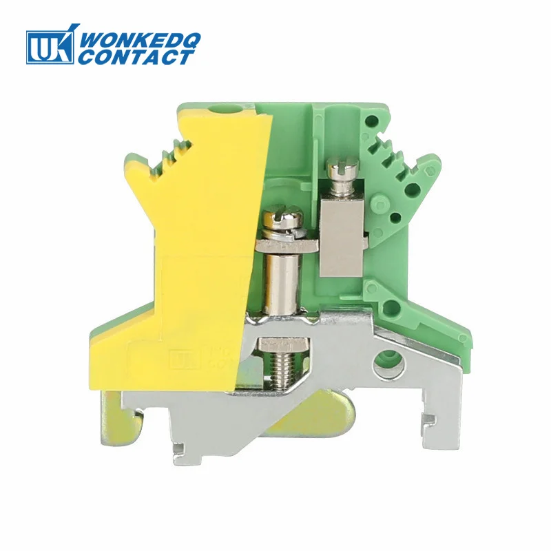 USLKG2.5 Screw Ground DIN Rail Terminal Block Earth Protective Modular UK 2.5mm Wire Electrical Connector USLKG-2.5N 10Pcs