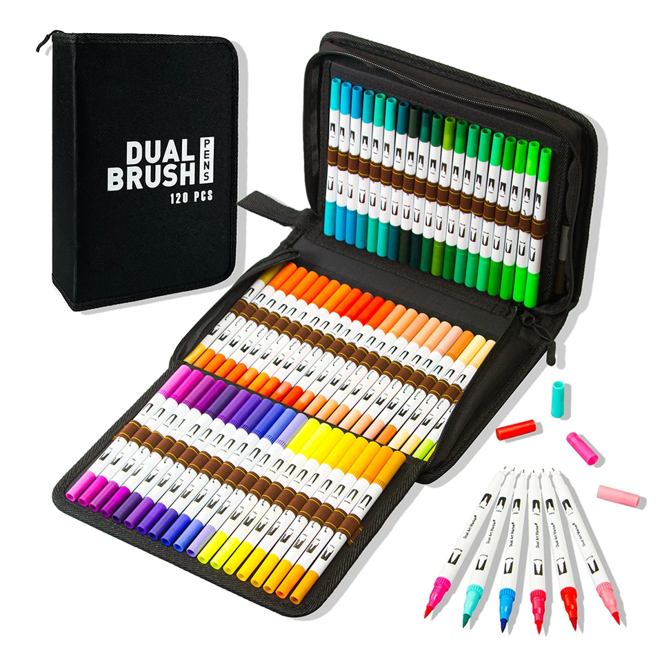 Dual Tips Colored Pens, 120 Colored Drawing Marker with Fine Point & B –  1981Life