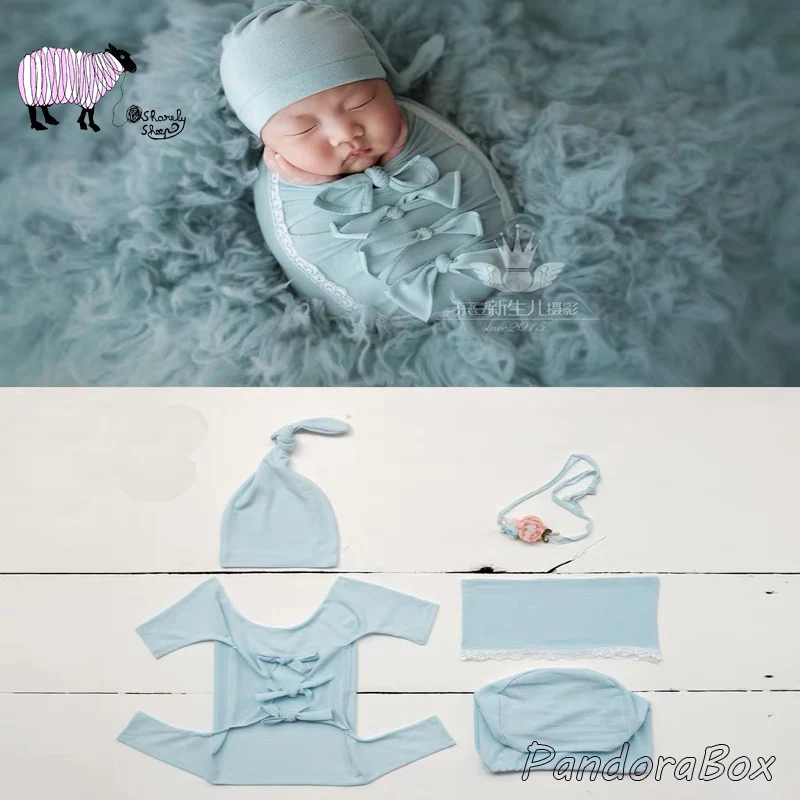 Stretch Wraps Newborn Headband Photography Props Infant Baby Boy Girl Photo Shoot Studio Posing Hat+Wrap Sets foto Accessories
