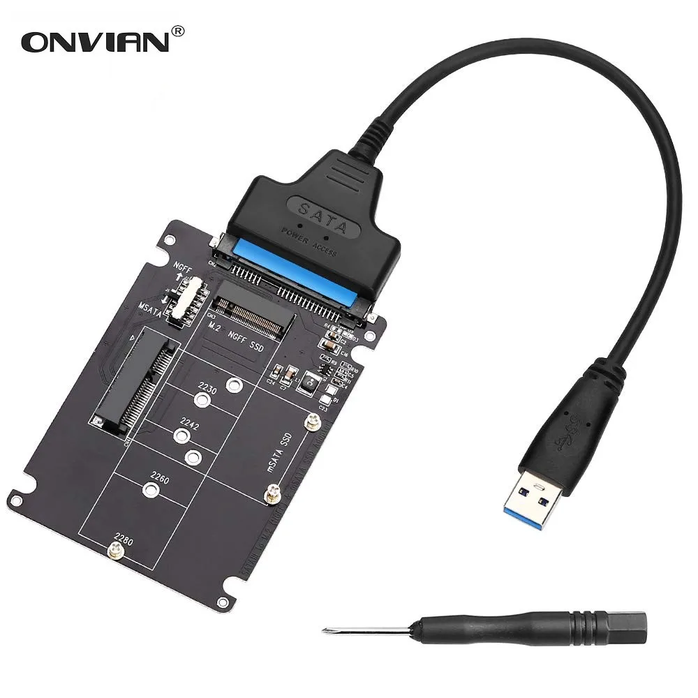 Onvian-adaptador M.2 NGFF o MSATA a SATA 3,0, USB 3,0 a 2,5 SATA, disco duro 2 en 1, convertidor de tarjeta con Cable para PC y portátil