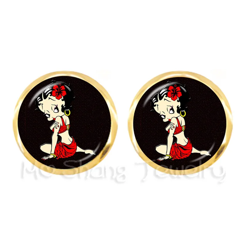 Новое поступление милые очаровательные Betty Boop детские милые серьги-гвоздики мультфильм Античная бронза с покрытием серьги гвоздики для друзей