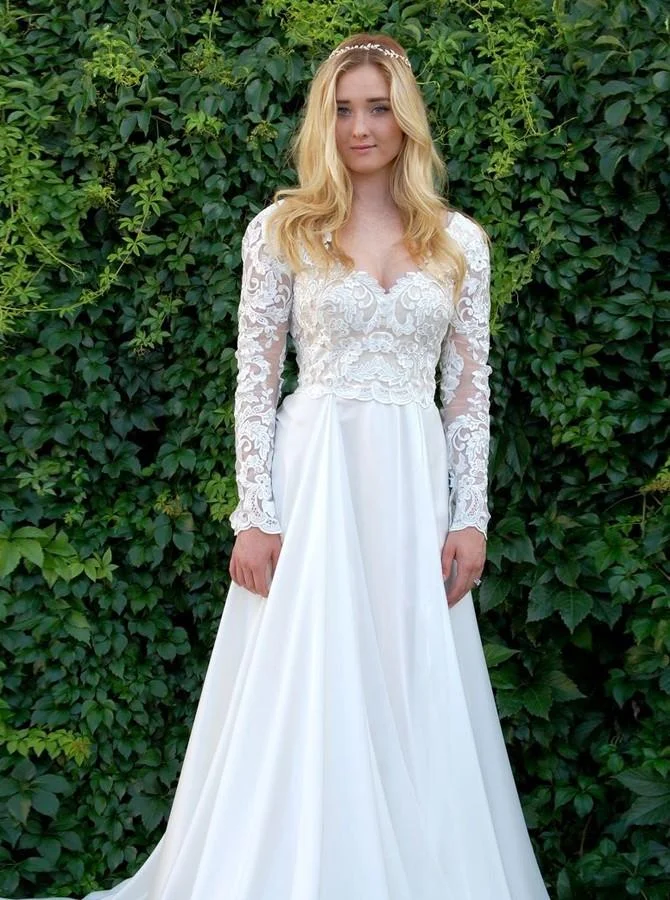 Vestito da sposa A-Line с v-образным вырезом и длинными рукавами свадебное платье в стиле бохо с кружевными аппликациями свадебное платье для невесты trajes de novia
