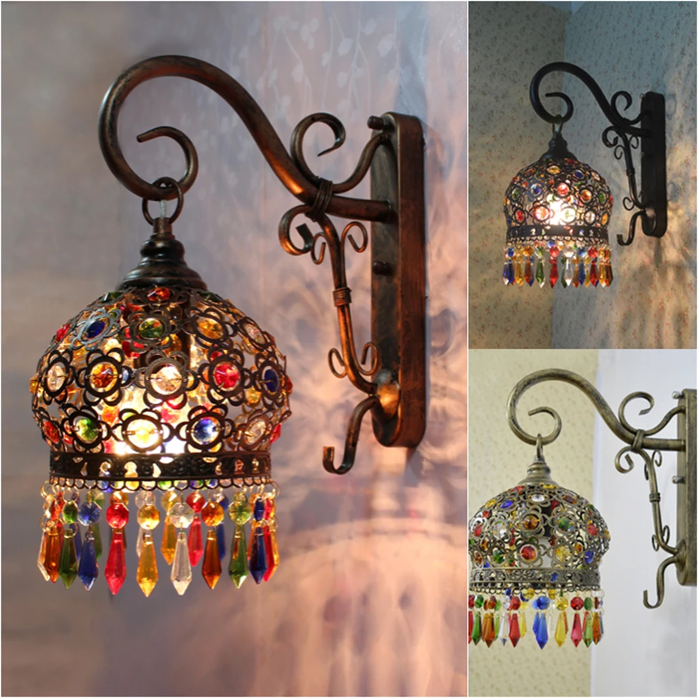 

Bohemian style Color Crystal Light LED Wall Lamp Retro Wall sconce Porch Bedroom Restaurant Lighting
