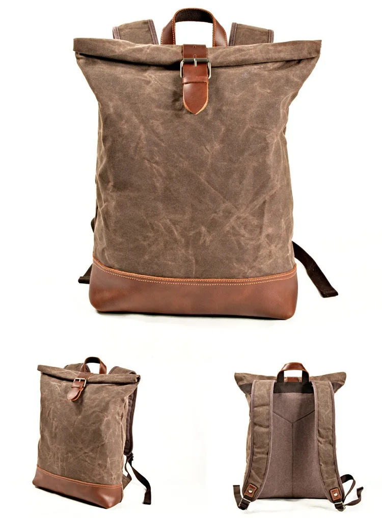 Men's Backpacks Waxed Canvas School Daypacks Waterproof Travel Bag Vintage Crimping Anti-theft Design Laptop Backpack Rucksacks
