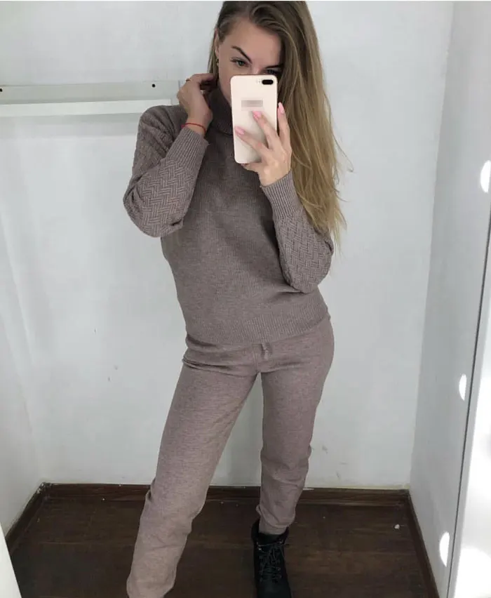 Women Autumn Winter Sweater Suit Sets Fashion Thick 2PCS Track Suit Female Knitted Trousers+Jumper Tops Costume Two Piece Set