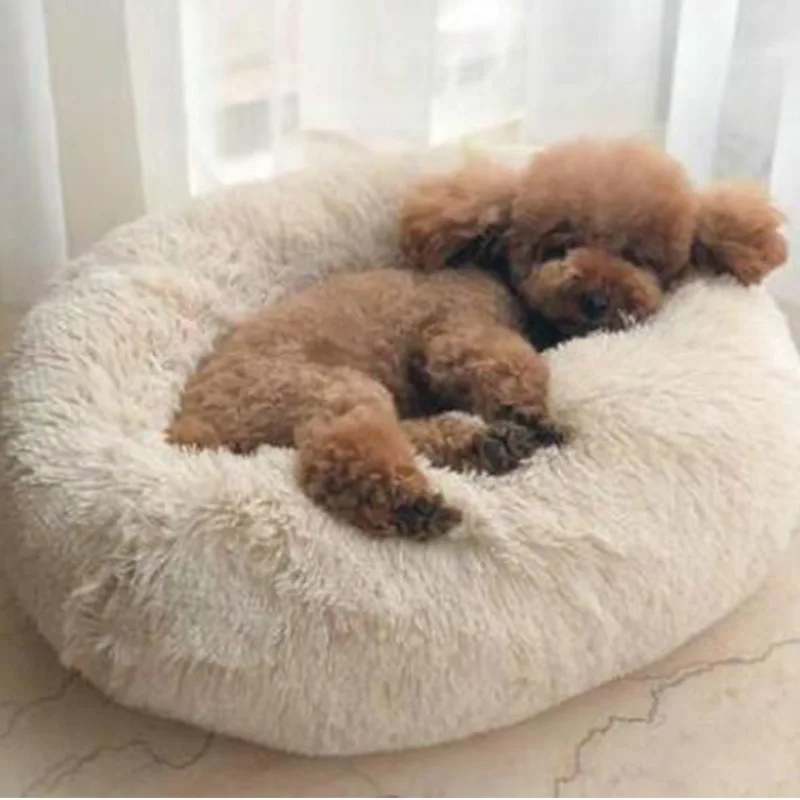 New Simple Super Soft Pet Bed Kennel Dog Round Cat Winter Warm Sleeping Bag Long Plush Puppy Cushion Mat Portable Cat Supplies - Цвет: 02