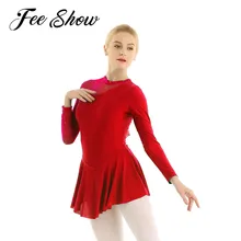 Женская Профессиональная бальная комната танцевальное платье для взрослых с длинным рукавом шеи Холтер спинки катание на коньках Современный балет танец соревнование платье