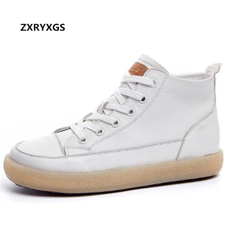

ZXRYXGS Autumn 100% Genuine Leather Shoes Woman Casual Sneaker Ankle Boots 2022 New Cross Straps Women Sneakers Shoes Flat Shoes