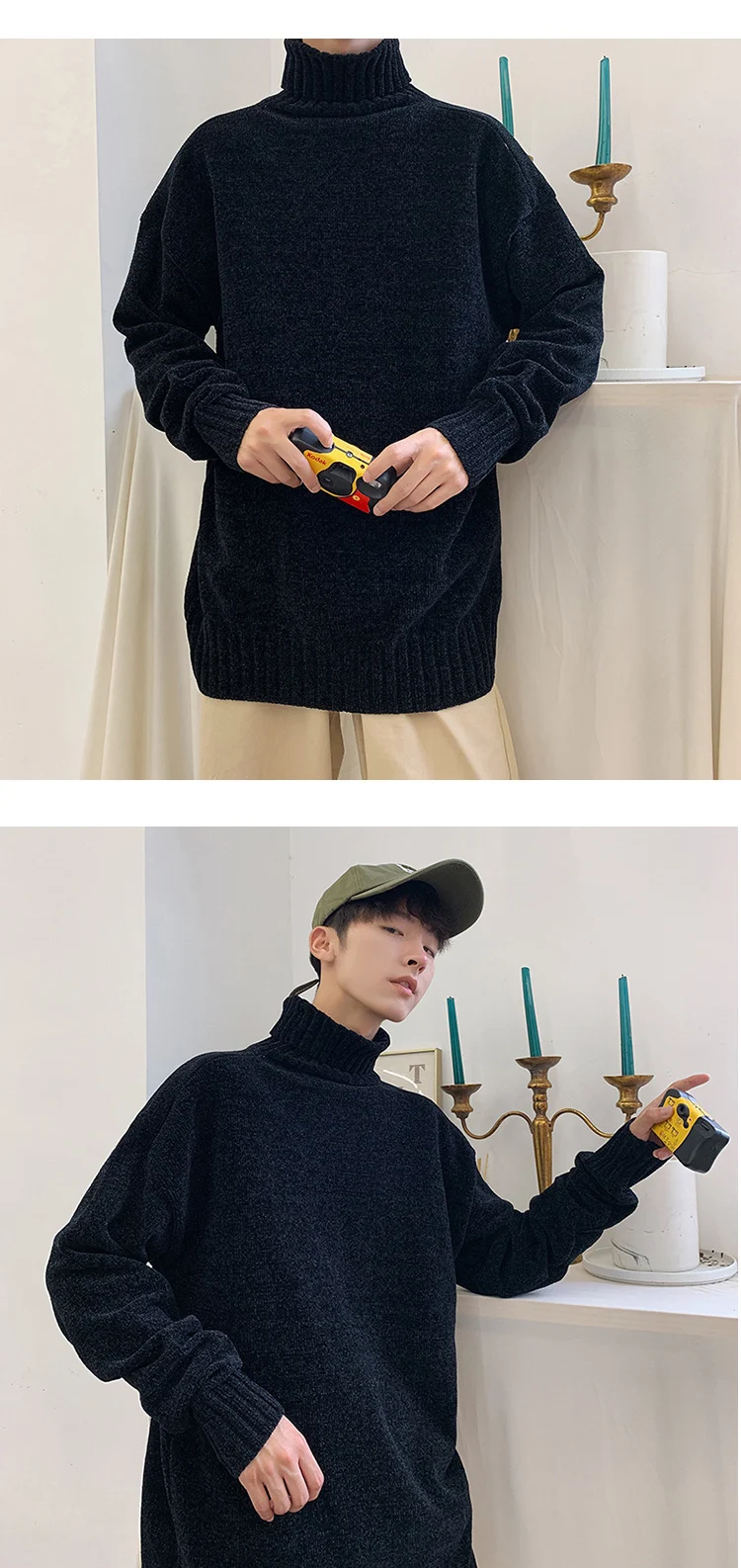Корейский мужской свитер с высоким воротом, уличная одежда, пуловер, осенний зимний свитер для мужчин,, модный толстый свитер с длинным рукавом, куртка для мужчин