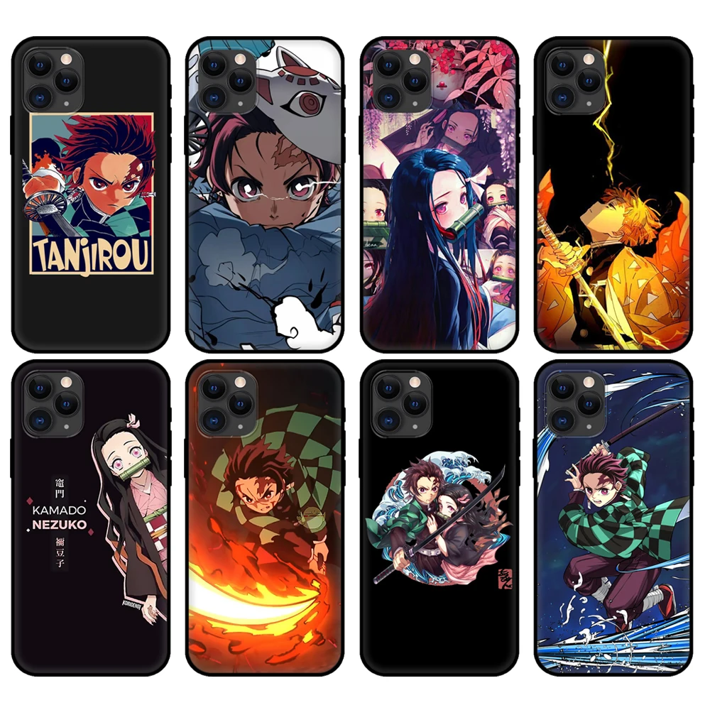 Custodia In Tpu Nero Per Iphone 5S Se 6 6S 7 8 Plus X 10 Cover Per Iphone Xr Xs 11 Pro Max Custodia Anime Demon Slayer Kimetsu No Yaiba
