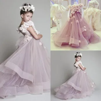 

Flower Girl Dresses For Weddings Tiered Kid First Communion Dress With Handsome Flowers Floor Length Little Girl Pageant Gowns