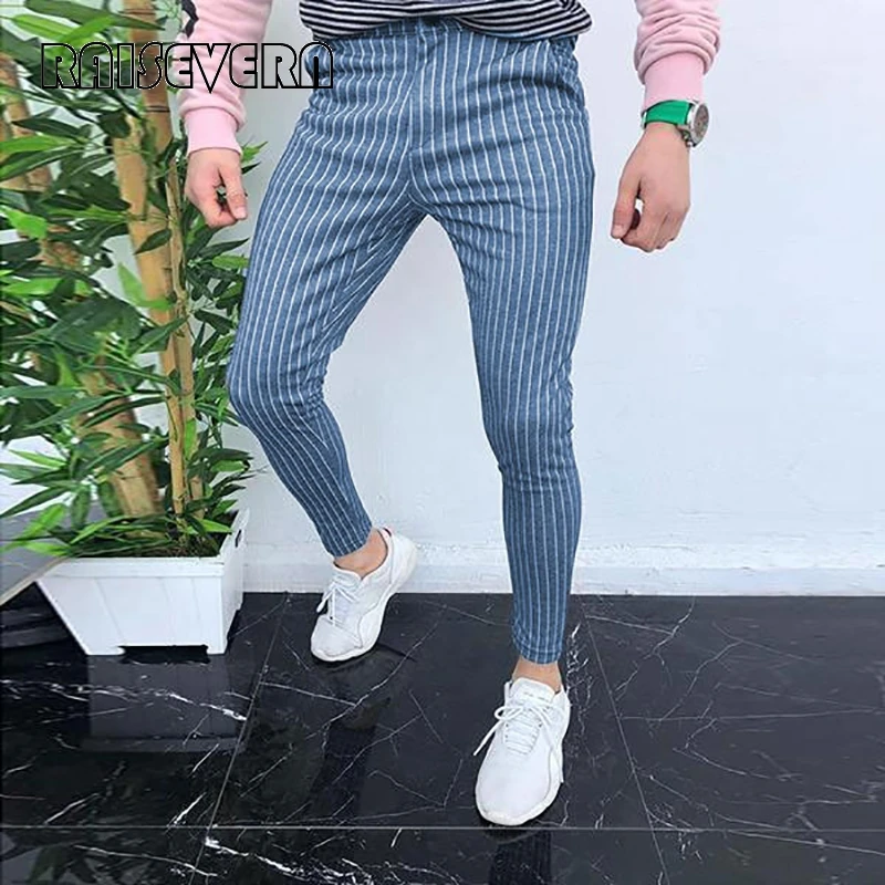 Striped Men's Casual Pants Joggers Trousers Long Sweatpants Male Elastic Bodybuilding Streetwear Business Formal Pants
