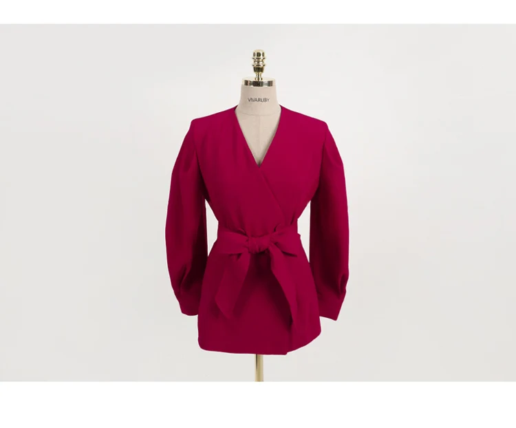 2019 новый осенний красный женский модный офисный элегантный комплект из двух предметов с v-образным вырезом, женские брюки, костюм высокого