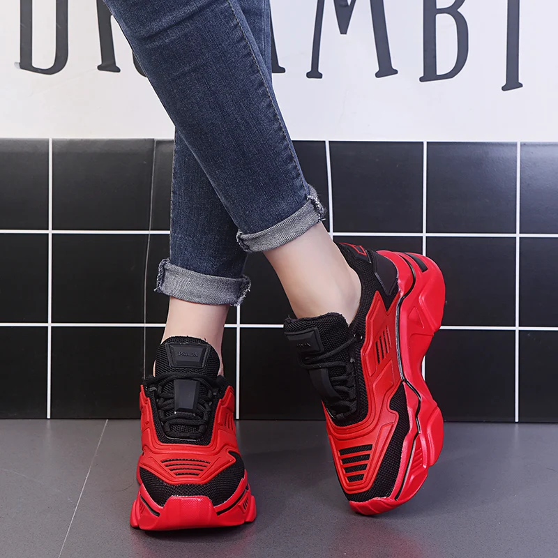 Red Black Yellow Chunky Sneakers Women Casual Shoes Fashion Platform Thick Sole Sneakers Women Vulcanize Shoes