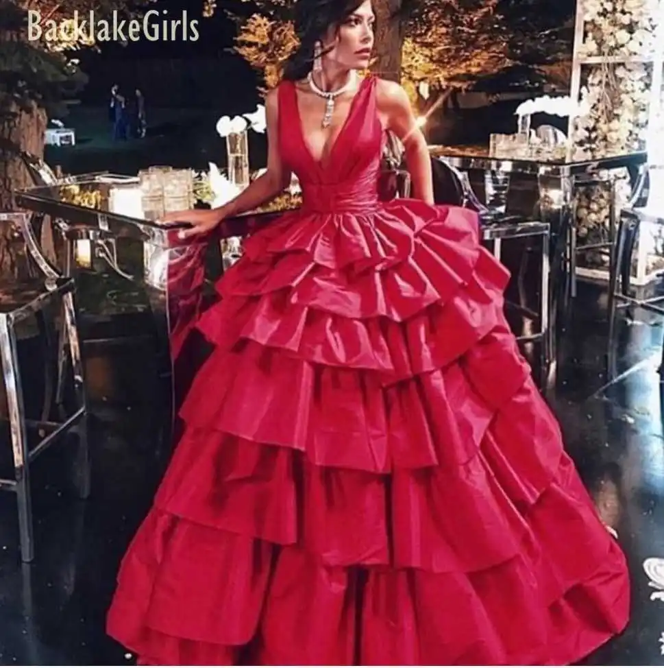 BacklakeGirls Robe De soireue Rouge красные вечерние платья сексуальное платье с v-образным вырезом без рукавов Многоуровневое Длинное нарядное платье vestidos Noche