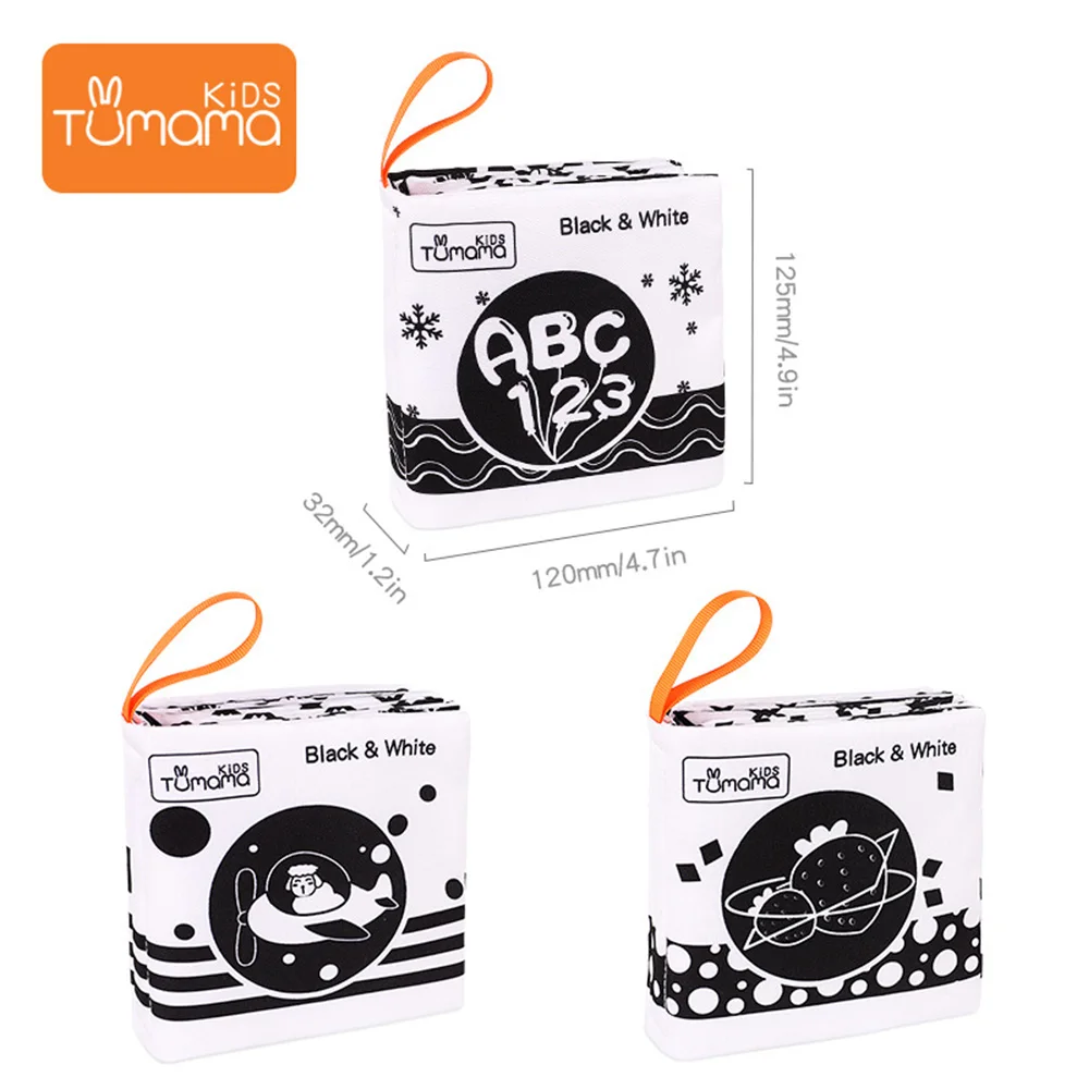 

3PCS Baby Cloth Books Early Learning Educational Toys Black White Soft Cloth Development Books Cartoon Animal Soft Baby Books