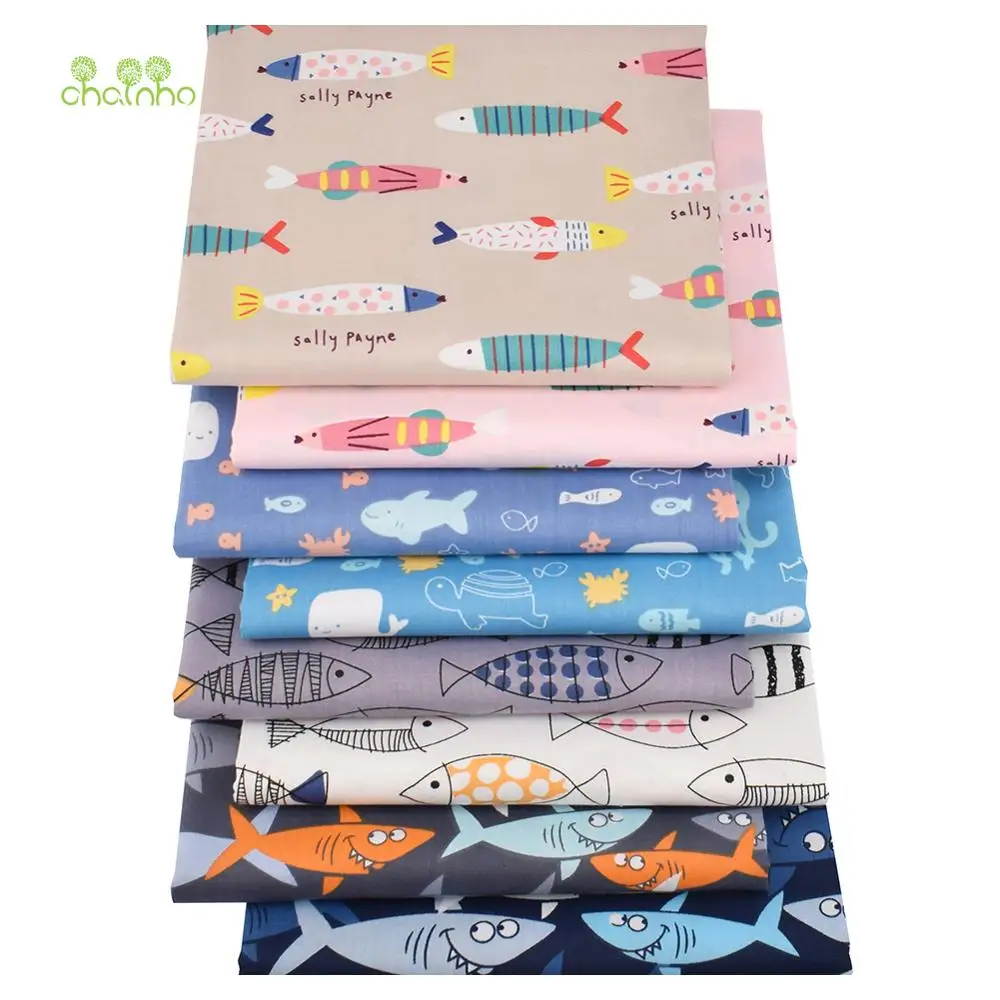 Chainho,Cartoon Fishes Pattern,Printed Twill Cotton Fabric,8 Design,DIY Sewing Quilting Material For Baby &Children's Bedclothes