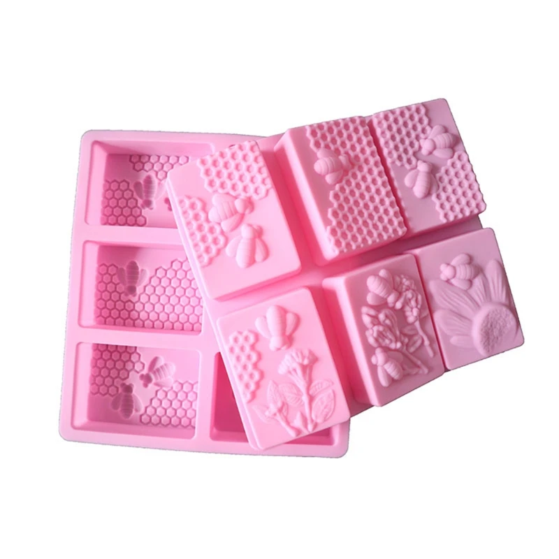 3D Bee Silicone Soap Molds, Rectangle Honeycomb Molds Beehive Cake Baking Mold for Homemade Craft