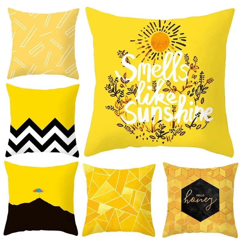 

6Pcs/Set Nordic Style Yellow Series Decorative Throw Pillow Case Pineapple Lemon Graphic Print Polyester Peach Velvet Cushion Co