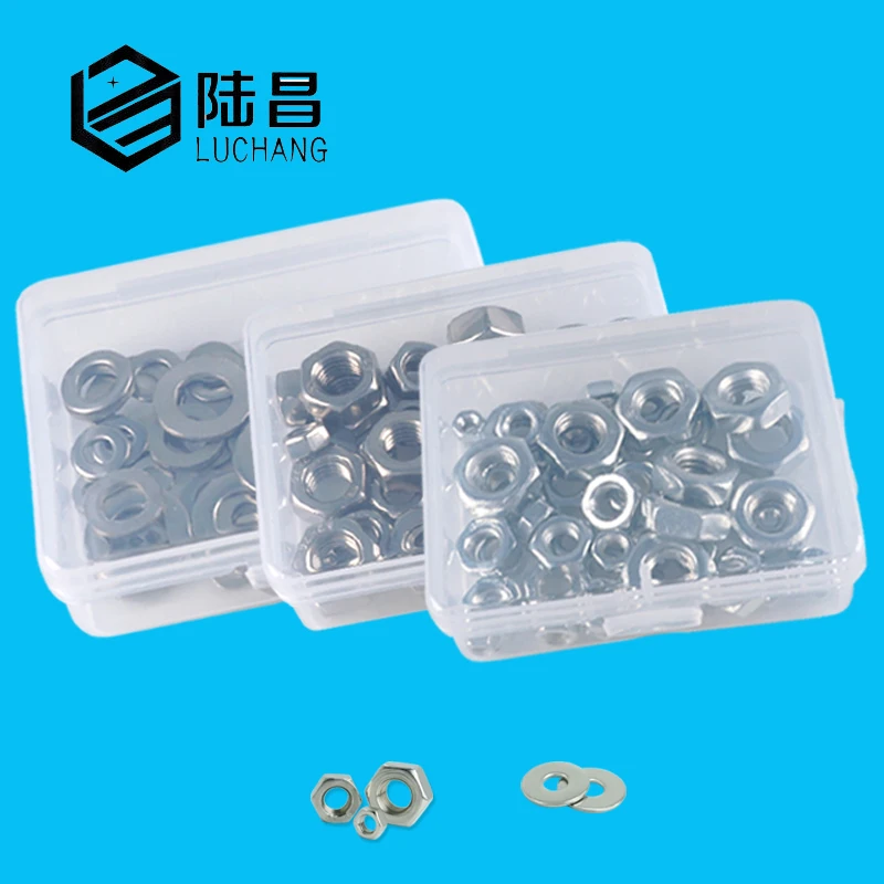 

luchang 50pcs Hexagon Nuts Washers Nylon Lock Nuts Thread Suit Flat Machine Washer Plain Washer Gaskets Set