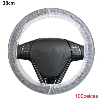 

100PCS Universal Disposable Steering Wheel Cover Plastic 38cm Transparent White Car Styling Protection Accessories