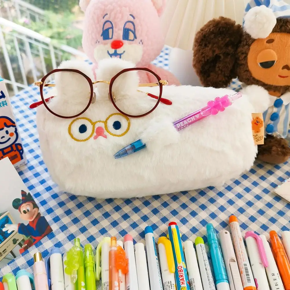 귀여운 학교 연필 케이스 소녀 소년 연필 케이스 플러시 형형색색 대용량 펜 가방 문구 상자 키트 큰 연필 홀더 파우치