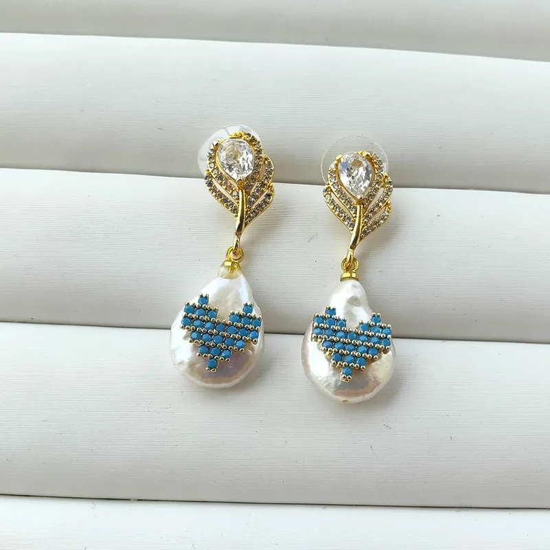 4 пары модные micro pave Crystal CZ натуральный пресноводный жемчуг Золотые очаровательные Подвесные серьги для женщин ювелирные изделия Рождественский подарок E1018