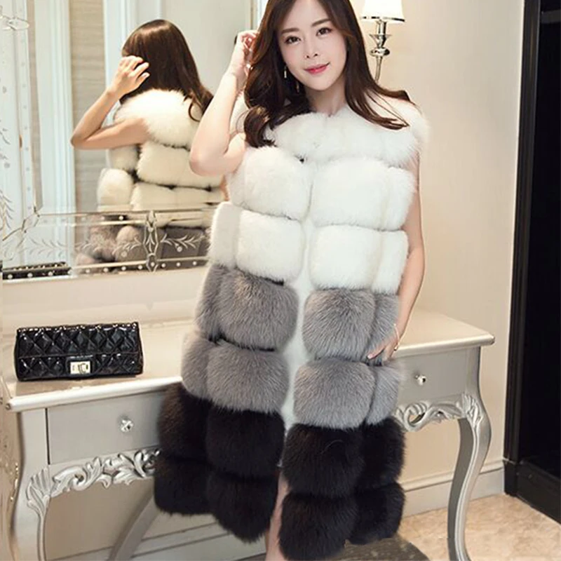 puffer coat with hood HJQJLJLS 2021 New Fashion Women Patchwork Color Thick Warm Fur Vest Female Rainbow Color Sleeveless Artificial Fur Coat Jacket petite long puffer coat Coats & Jackets